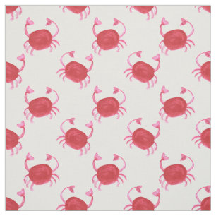 original watercolor cute red crabs beach design fabric