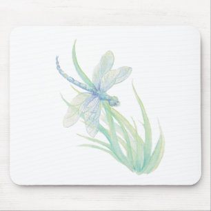 Original Watercolor Dragonfly in Blue and Green Mouse Pad