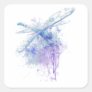 Original Watercolor Dragonfly in Blue and Green Square Sticker