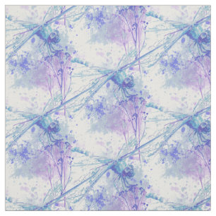 Original Watercolor Dragonfly in Blue Mauve Nature Fabric