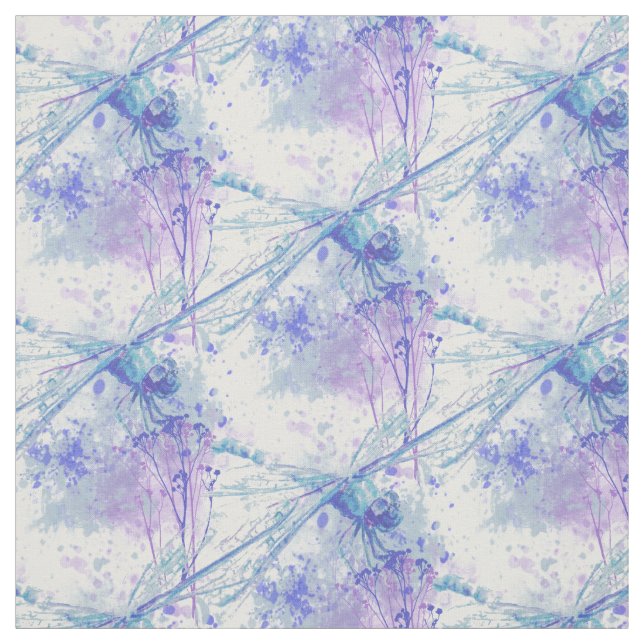 Original Watercolor Dragonfly in Blue Mauve Nature Fabric (Swatch)