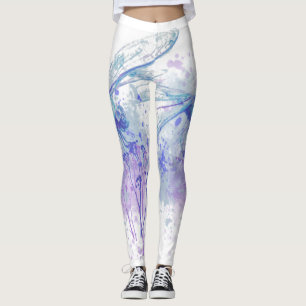 Original Watercolor Dragonfly in Blue Mauve Nature Leggings