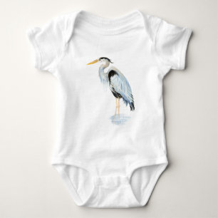 Original watercolor Great Blue Heron Bird Baby Bodysuit