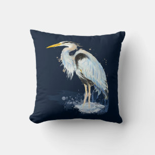 Original watercolor Great Blue Heron Bird Cushion