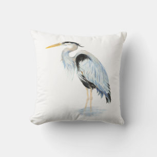 Original watercolor Great Blue Heron Bird Cushion