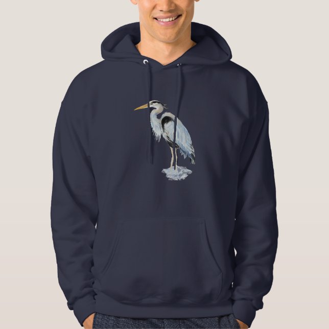 Original watercolor Great Blue Heron Bird Hoodie (Front)
