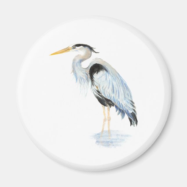 Original watercolor Great Blue Heron Bird Magnet (Front)