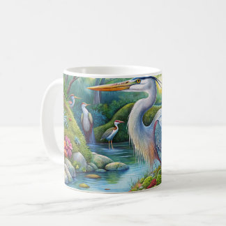 Original watercolor Great Blue Heron Bird Mug