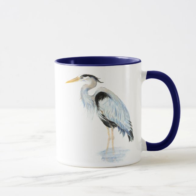 Original watercolor Great Blue Heron Bird Mug (Right)