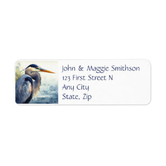 Original Watercolor Great Blue Heron Bird Return Address Label