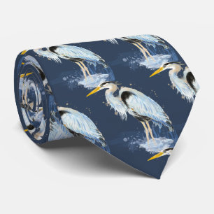 Original watercolor Great Blue Heron Bird Tie