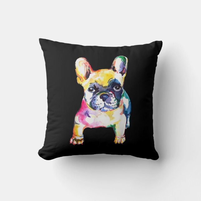 Original Watercolor Hand French Bulldog Gift Cushion (Front)