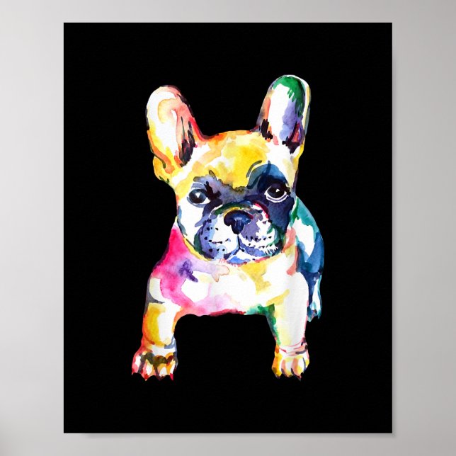 Original Watercolor Hand French Bulldog Gift Poster (Front)