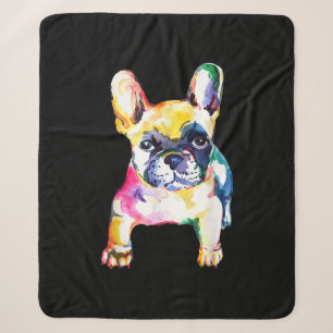Original Watercolor Hand French Bulldog Gift Sherpa Blanket