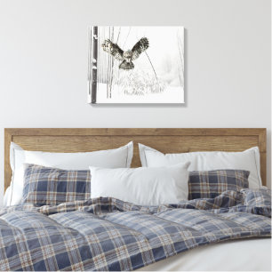 Original Watercolor Hunting Owl Bird Art Canvas Print