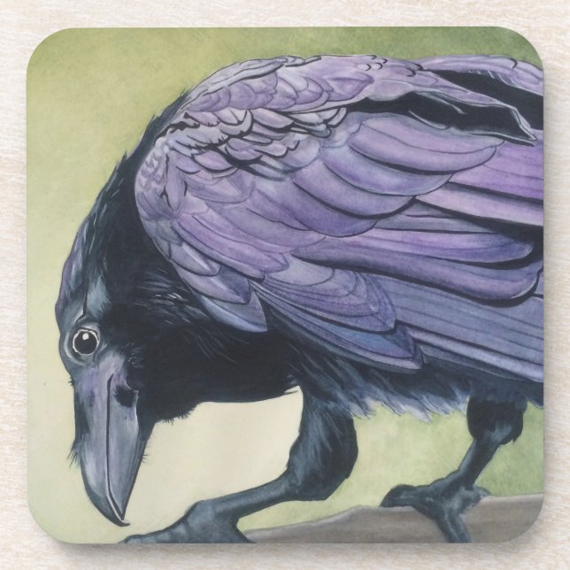 Original Watercolor Painting of Crow Raven Coaster (Front)