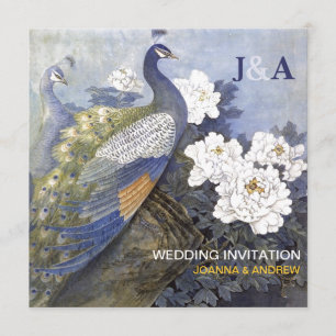 Original Watercolor Peacock Pair Wedding Invite