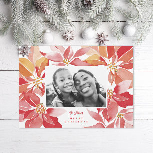 Original Watercolor Poinsettia Photo Holiday Card