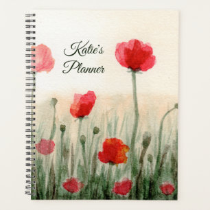 Original watercolor poppies in a field planner
