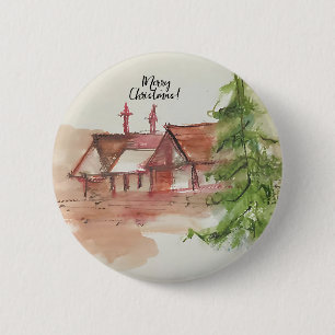 Original watercolor sketch 6 cm round badge