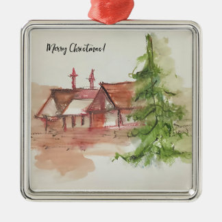Original watercolor sketch  metal ornament