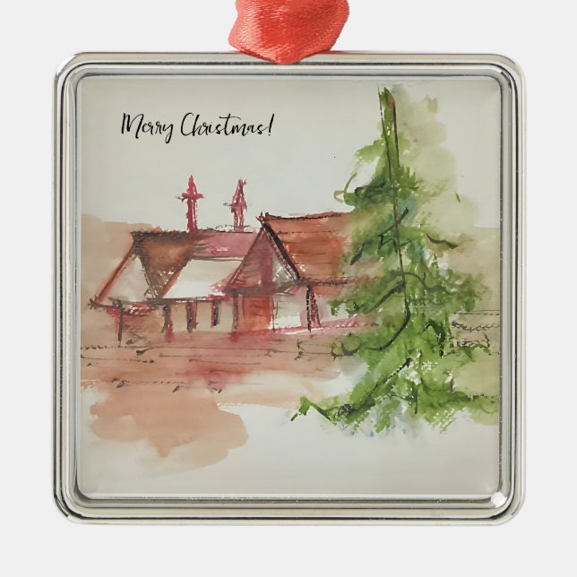 Original watercolor sketch  metal ornament (Front)