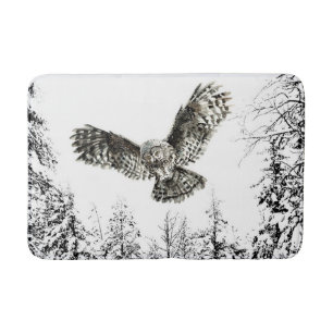 Original Watercolor Striking or Hunting Owl Bird Bath Mat