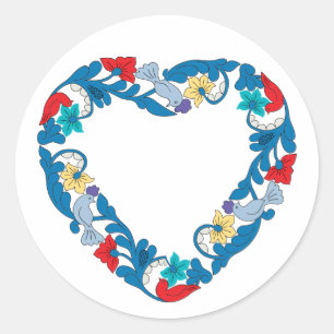 Original Wedding love birds in the flowers heart Classic Round Sticker