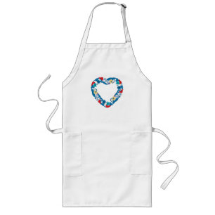 Original Wedding love birds in the flowers heart Long Apron