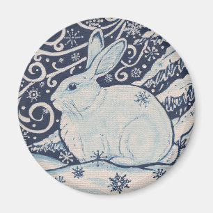 Original Winter Christmas Rabbit Blue & White Magnet