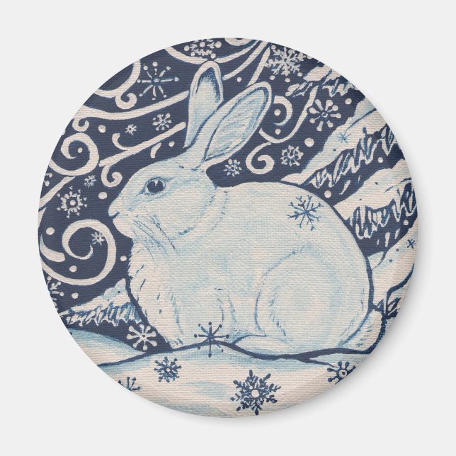 Original Winter Christmas Rabbit Blue & White Magnet (Front)