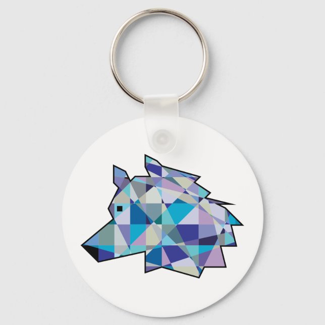 Original Wolf Head graphic art | Profile Wolf face Key Ring (Front)