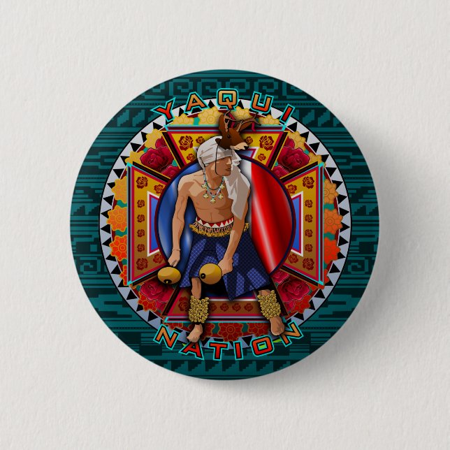 Original Yaqui Nation Deer Dancer 6 Cm Round Badge (Front)