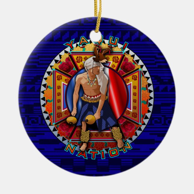 Original Yaqui Nation Deer Dancer Ceramic Tree Decoration (Front)