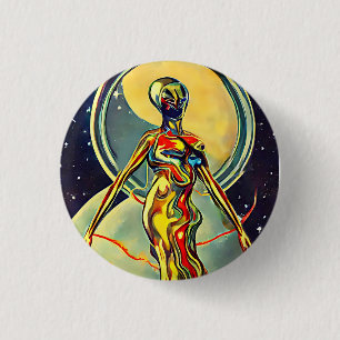 Orignal art Liquid Metal Alien woman Abstract 3 Cm Round Badge