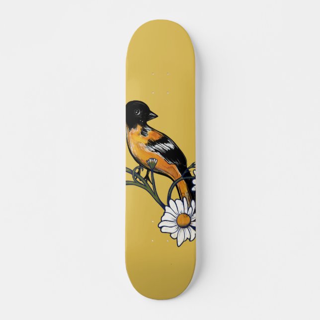 Oriole Bird Daisy Flower Nature Art                Skateboard (Front)