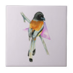 Oriole Bird with Triangle Watercolor Painting Ceramic Tile<br><div class="desc">This is a watercolor painting of a oriole perched on a branch. I added an abstract element to the painting.</div>
