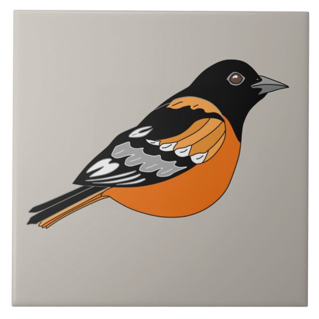 Oriole Black and Orange Bird Graphic Ceramic Tile (Front)