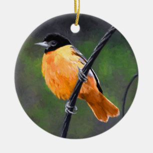 Oriole Painting - Original Bird Art Ceramic Ornament