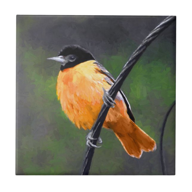 Oriole Painting - Original Bird Art Ceramic Tile (Front)