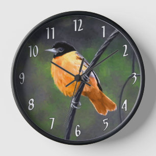 Oriole Painting - Original Bird Art Clock