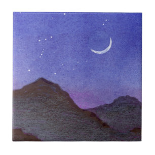 Orion & Crescent Moon Mountains Ceramic Tile