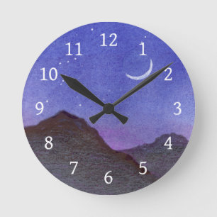 Orion & Crescent Moon Mountains Round Clock