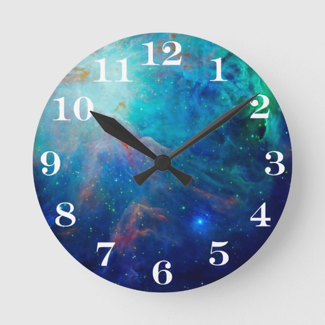 Orion Nebula shimmering blue NASA Round Clock (Front)