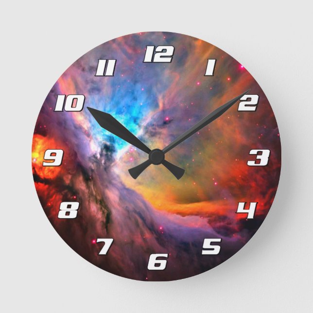 Orion Nebula Space Galaxy high contrast Numbers Round Clock (Front)