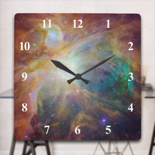 Orion Nebula with White Numbers Square Wall Clock