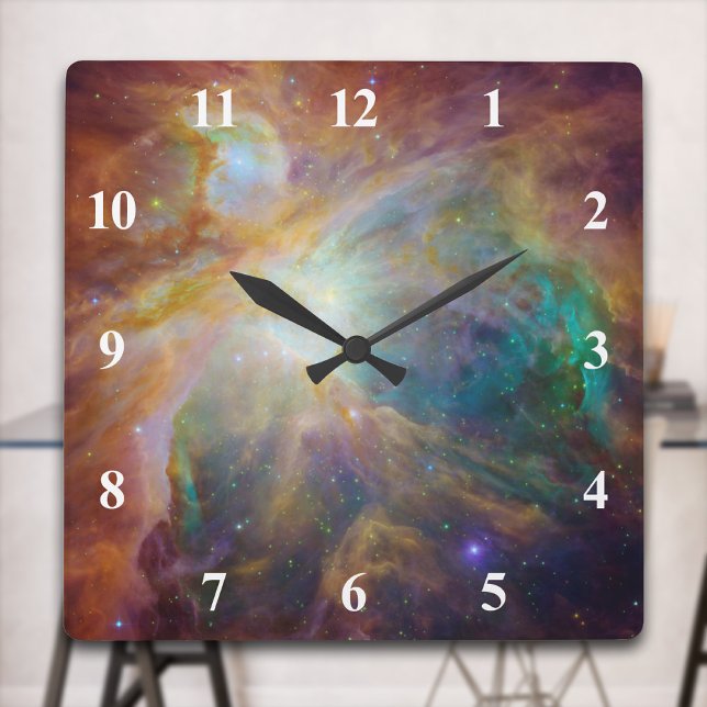 Orion Nebula with White Numbers Square Wall Clock (Orion Nebula with White Numbers Square Wall Clock)