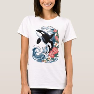 Orka in tropischen Wellen T-Shirt