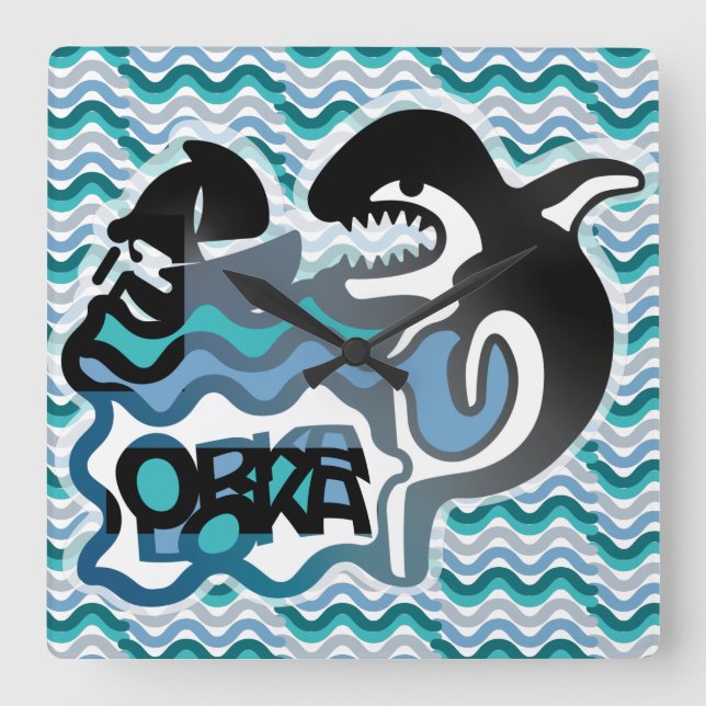 ORKA LOKA / ORCA LOCA BY MASANSER pixelat Square Wall Clock (Front)
