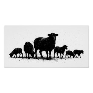 Orkney Sheep — Ink Silhouette Flock Poster
